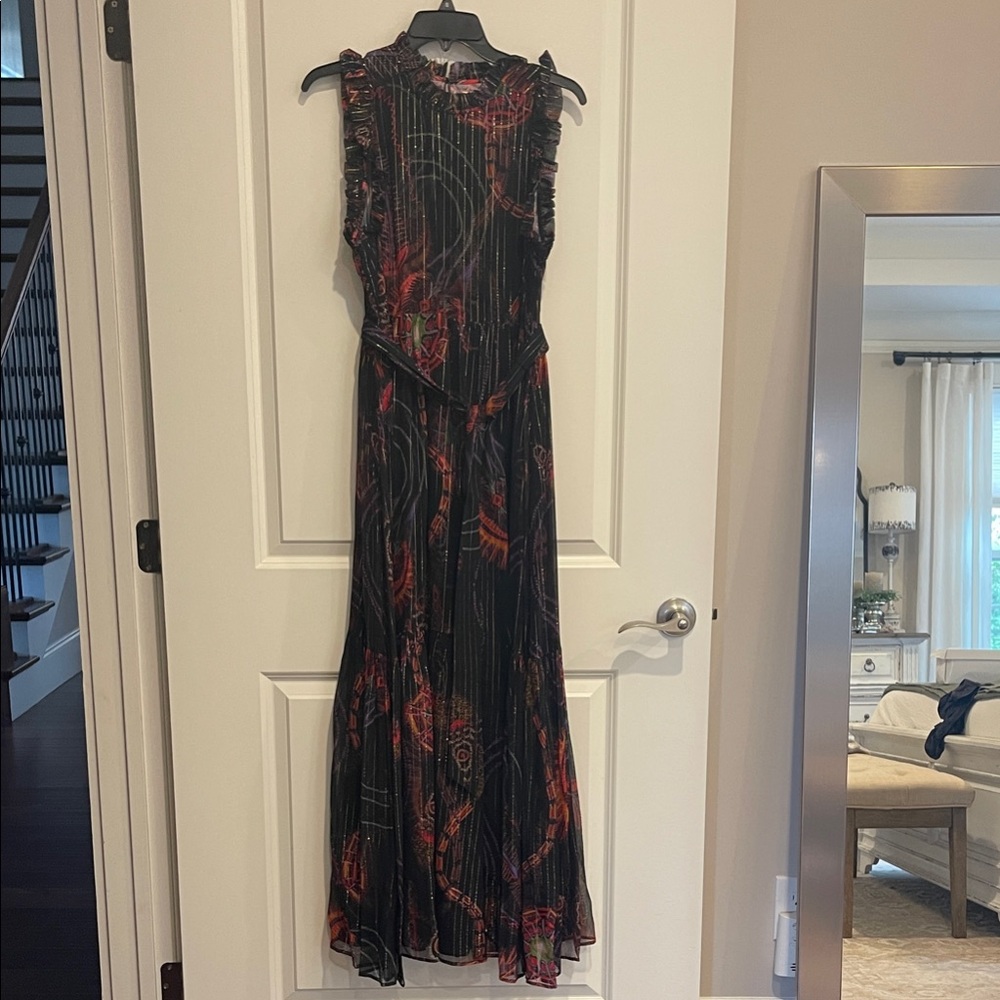 Marie Oliver Black Maxi Dress with Red Floral Print